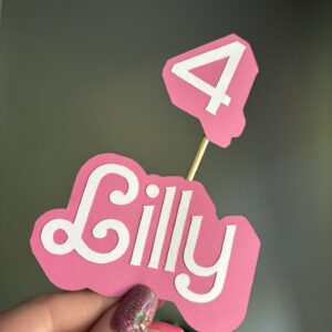 Pink Girl Name & Age Cake Topper