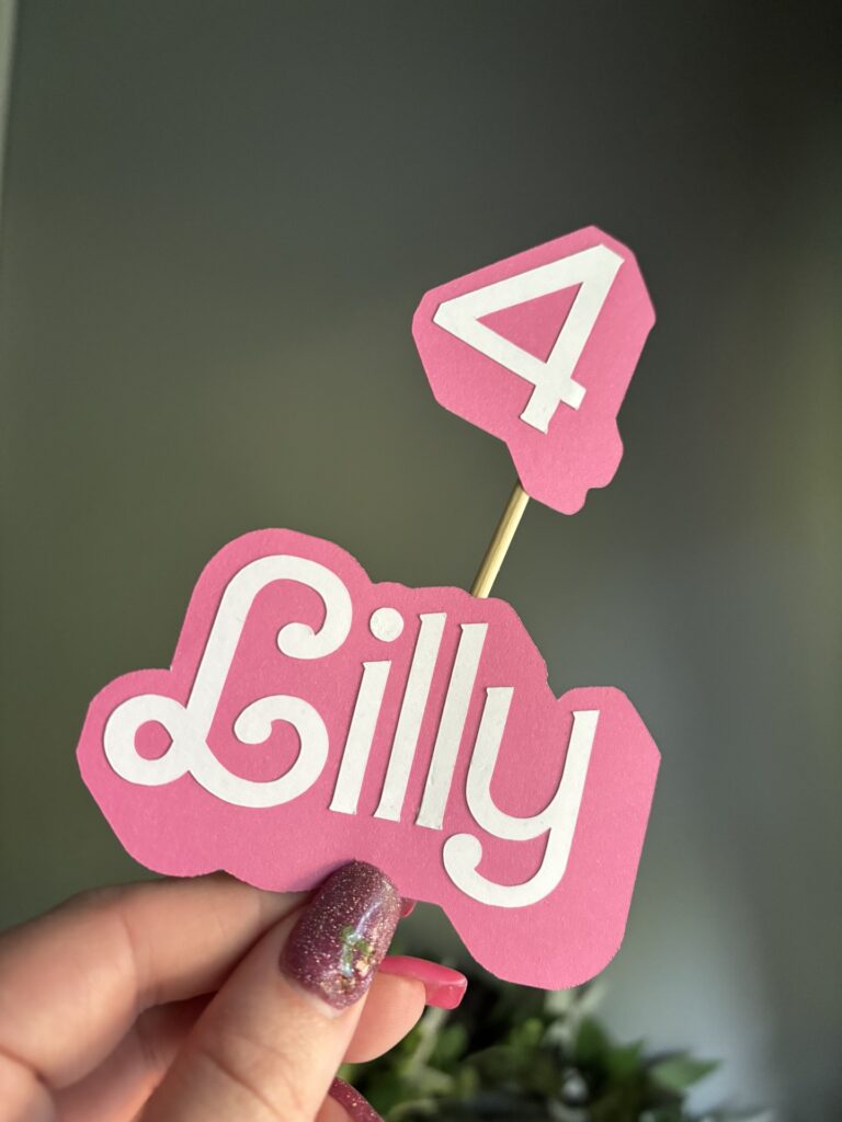 Pink Girl Name & Age Cake Topper